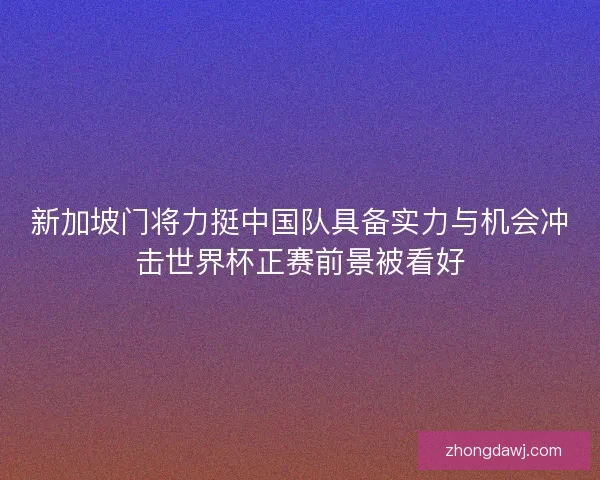 新加坡门将力挺中国队具备实力与机会冲击世界杯正赛前景被看好